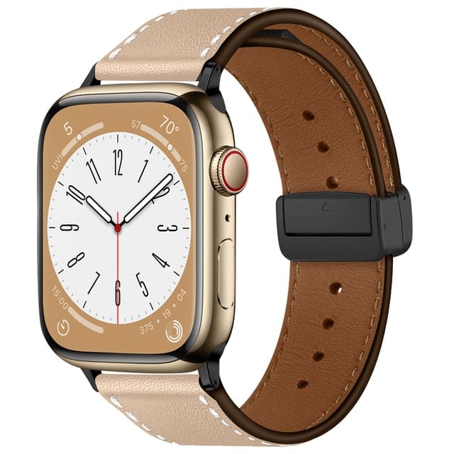 Magnetic Buckle Leather Watch Band - Khaki