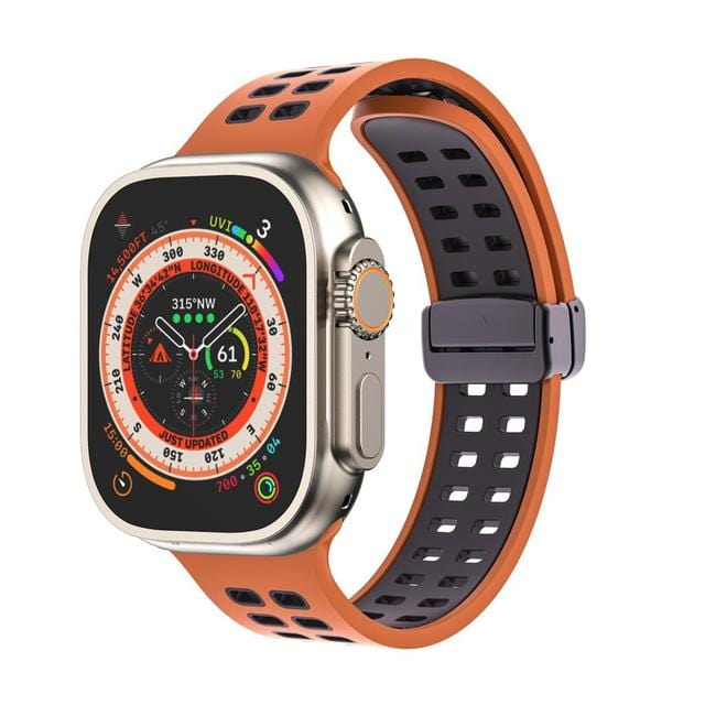 Breathable Magnetic Sports Watch Band - Orange Black/ Black