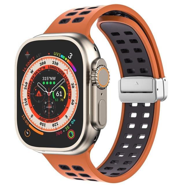 Breathable Magnetic Sports Watch Band - Orange Black/ Silver