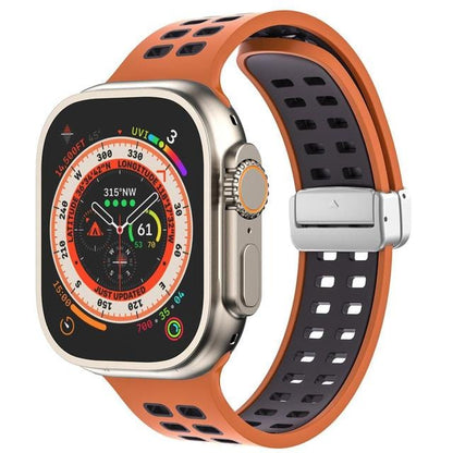 Breathable Magnetic Sports Watch Band - Orange Black/ Silver