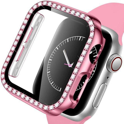 Diamond Tempered Glass Protective Watch Case - Pink