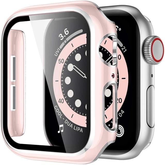 2 Tone Tempered Glass Protective Watch Case - Pink & Silver