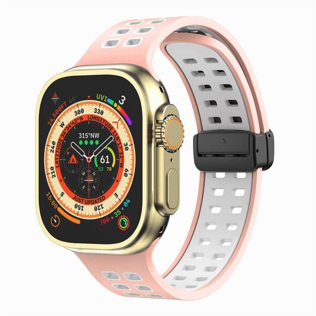 Breathable Magnetic Sports Watch Band - Pink White/ Black