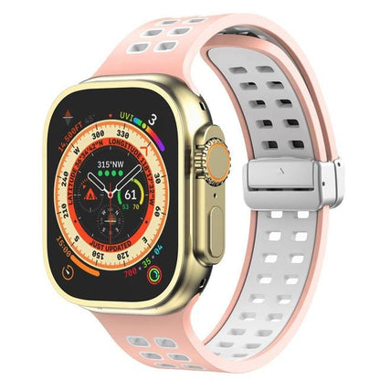 Breathable Magnetic Sports Watch Band - Pink White/ Silver