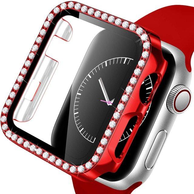 Diamond Tempered Glass Protective Watch Case - Red