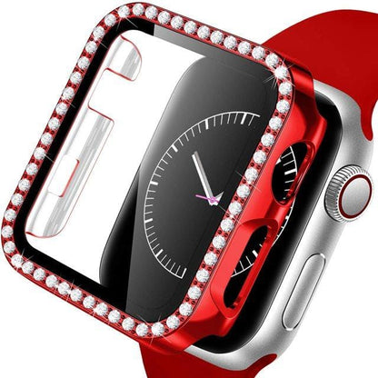 Diamond Tempered Glass Protective Watch Case - Red