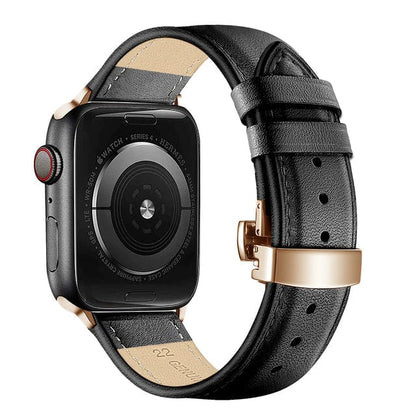 Butterfly Leather Watch Band - Black / Rose Gold Buckle