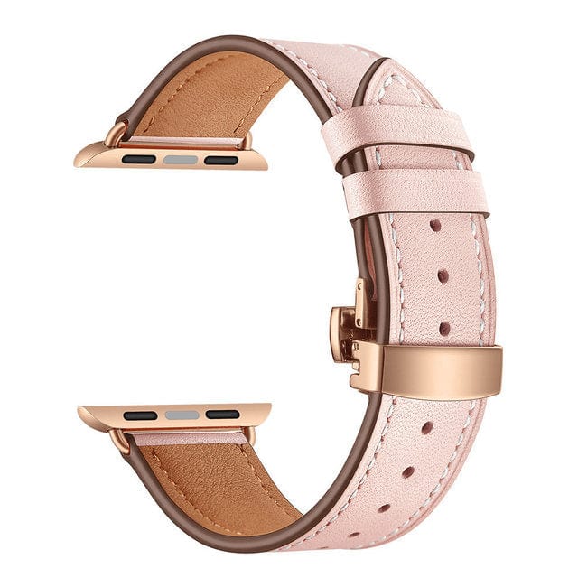 Leather Watch Band - Pink & Rose Gold Buckle