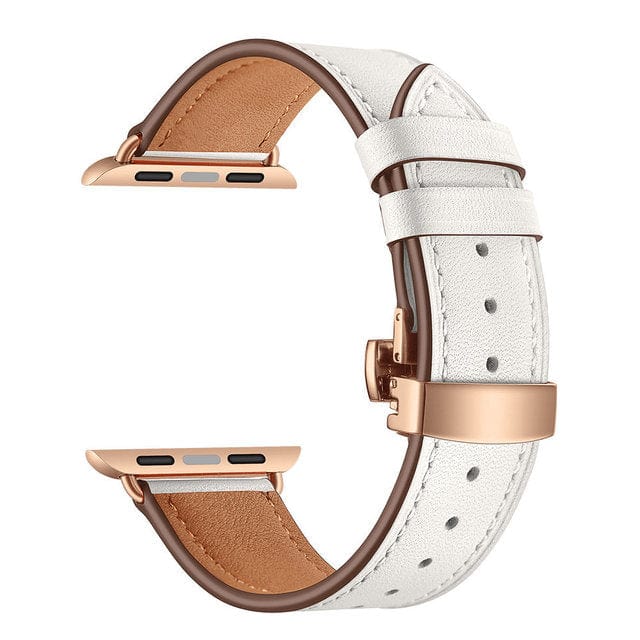 Leather Watch Band - White & Rose Gold Buckle