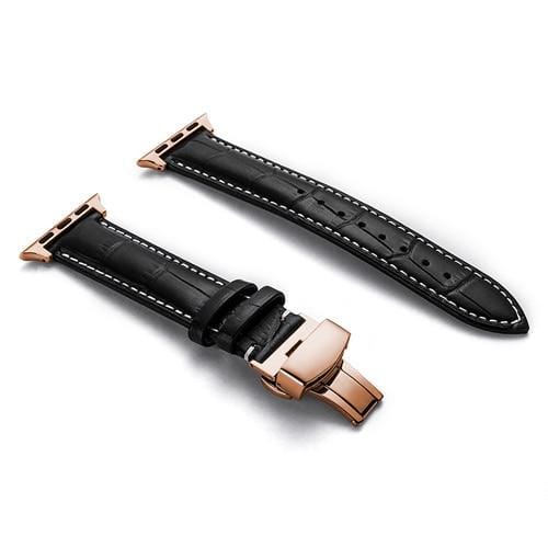 Soft Leather Watch Band - Black / White
