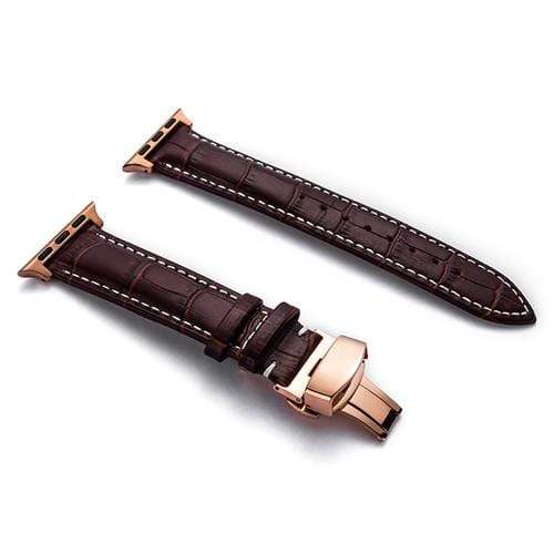 Soft Leather Watch Band - Dark Brown / White