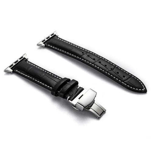 Soft Leather Watch Band - Black / White