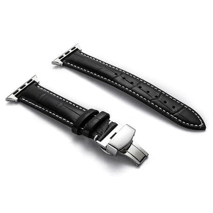 Soft Leather Watch Band - Black / White