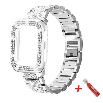 Diamond Watch Band With Case + FREE Band Adjuster Tool - Silver