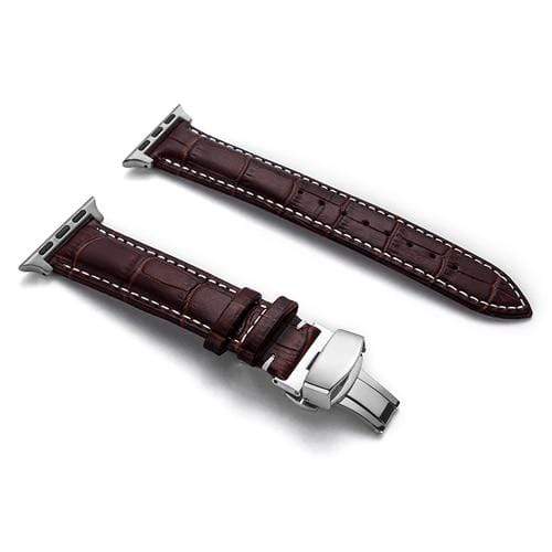 Soft Leather Watch Band - Dark Brown / White