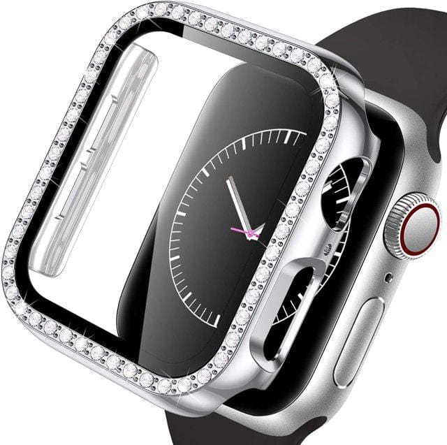 Diamond Tempered Glass Protective Watch Case - Silver