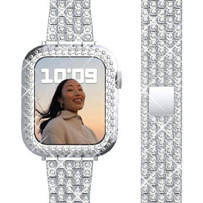 Rhinestone Stainless Steel Watch Band With Case - Silver