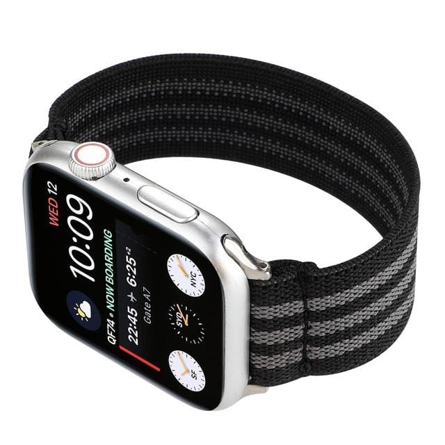 Elasticated Nylon Watch Band - Black Gray