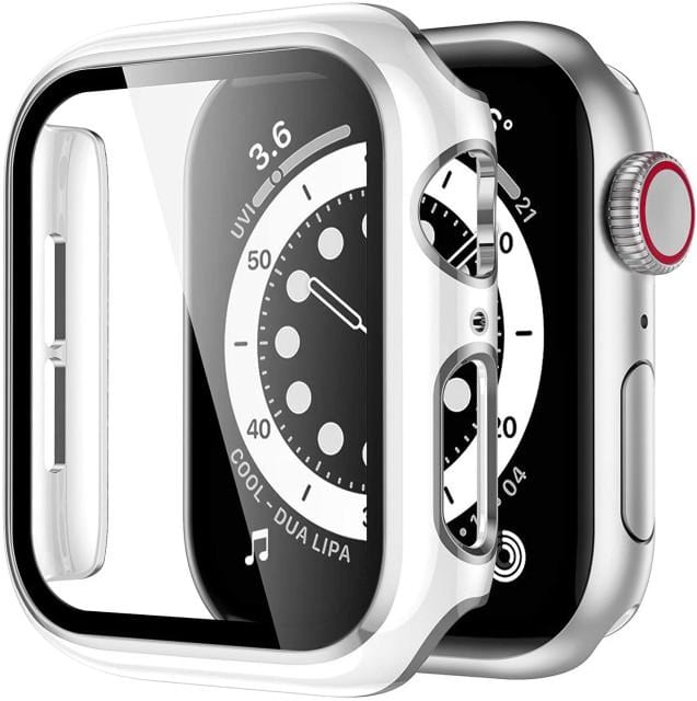2 Tone Tempered Glass Protective Watch Case - White & Silver