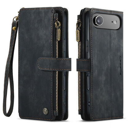 Zipper Leather Wallet Phone Case - Black