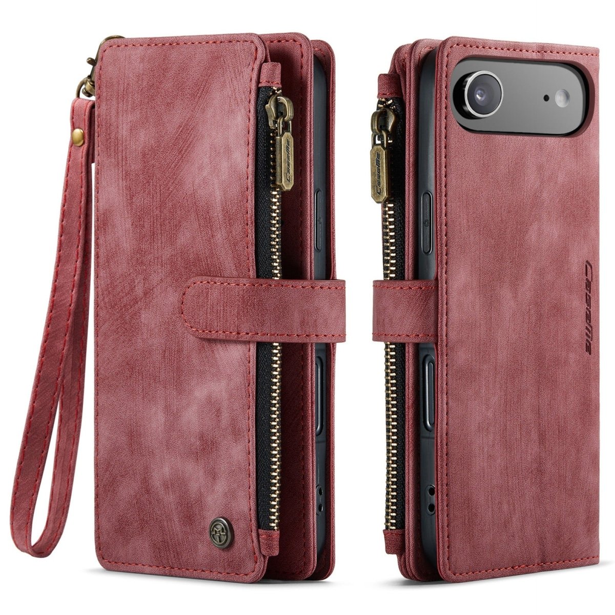 Zipper Leather Wallet Phone Case - Red
